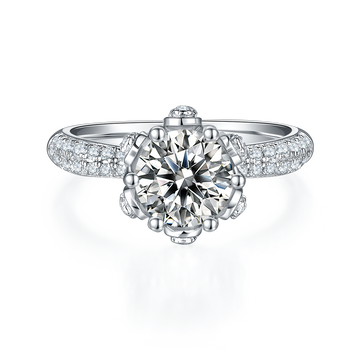 1.5 CT D Color Moissanite Flora Halo Straight Shank Custom Ring in White Gold Plated Sterling Silver#5