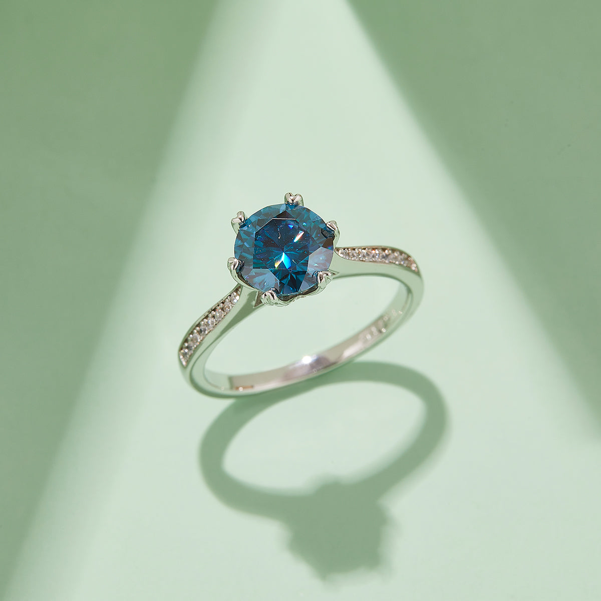 1.5 CT D Color Moissanite Spinning Fortune Custom Ring in White Gold Plated Sterling Silver#10