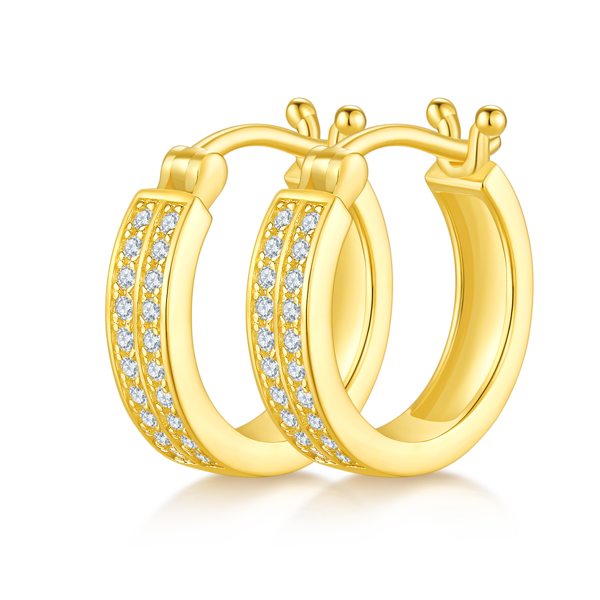 0.24 CT D Color Moissanite Melee Double Row Half Hoop Earrings in Sterling Silver#5