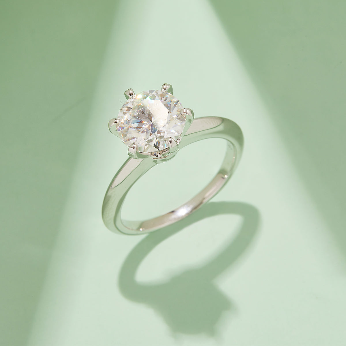 3.0 CT D Color Moissanite 6-Prong Classic Plain Shank Ring in White Gold Plated Sterling Silver#7
