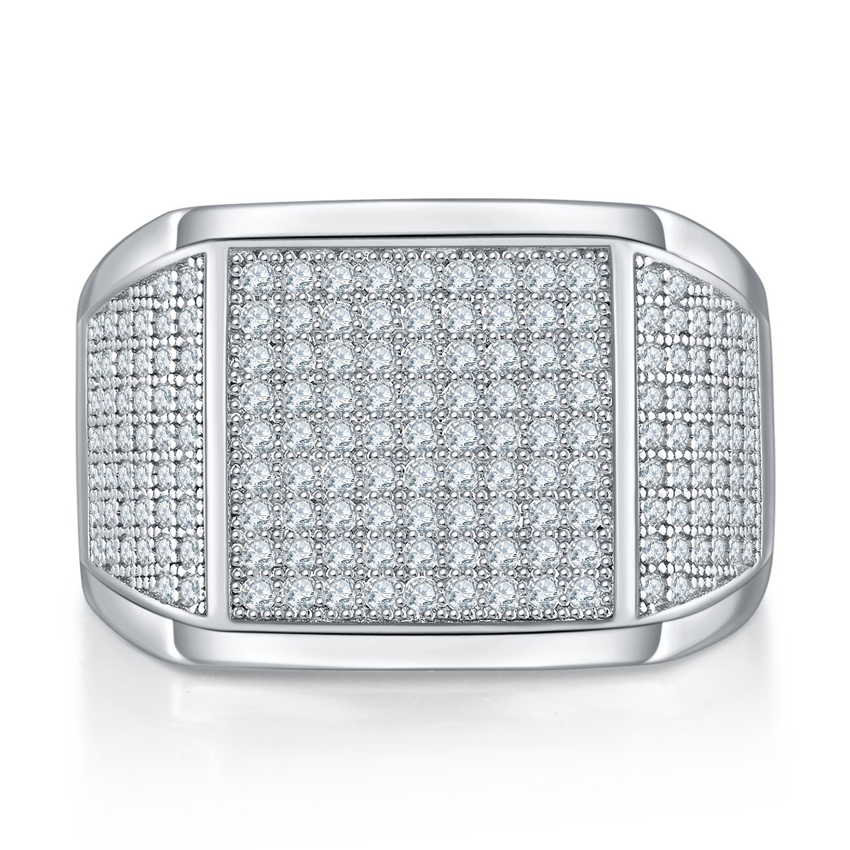 1.0 CT D Color Moissanite Melee Halo Men's Band in White Gold Plated Sterling Silver#2