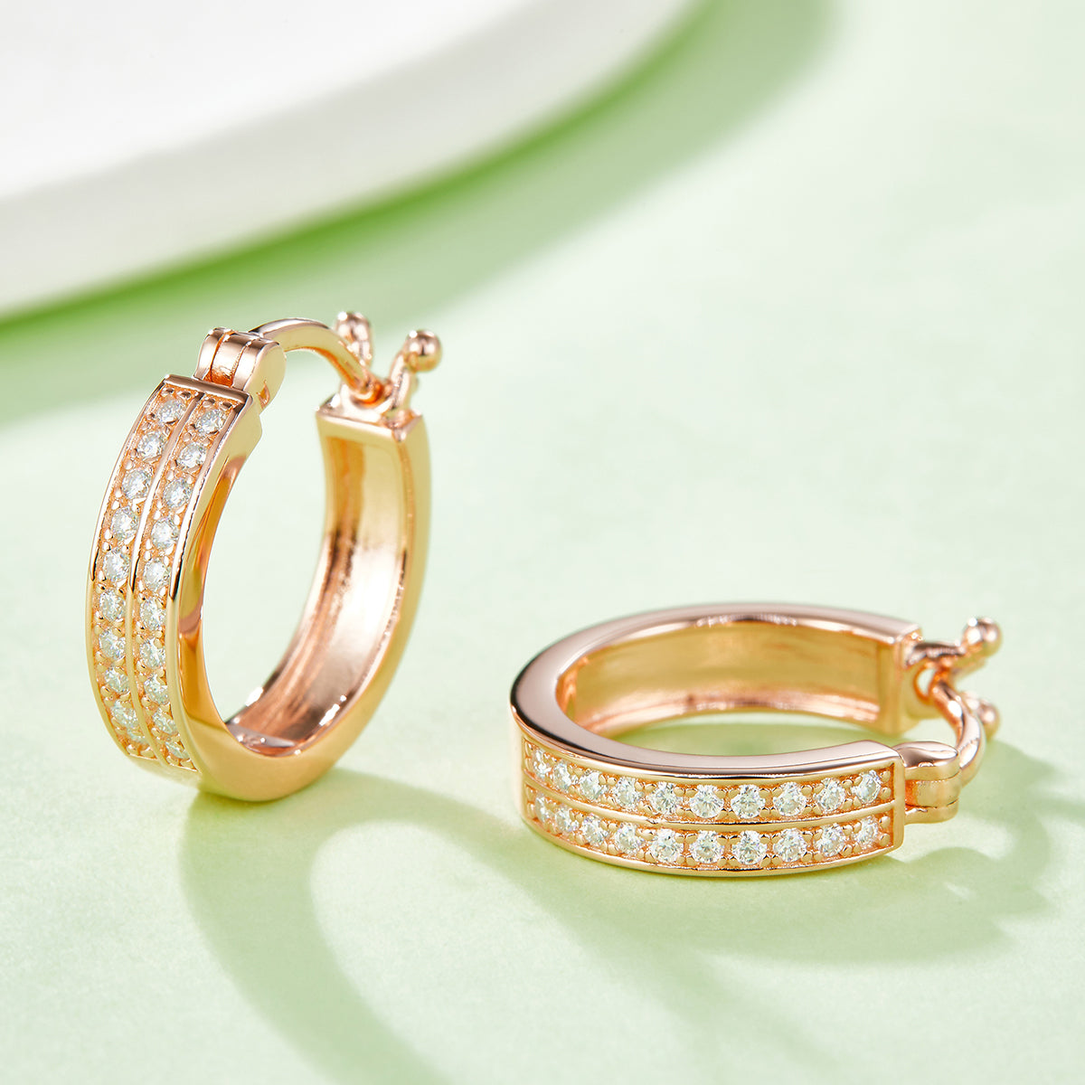 0.24 CT D Color Moissanite Melee Double Row Half Hoop Earrings in Sterling Silver#7