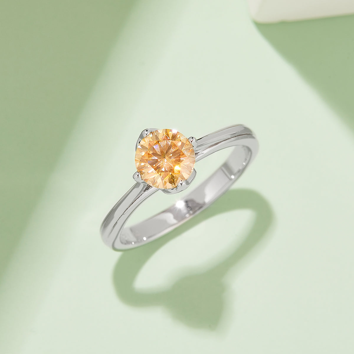 1.0 CT D Color Moissanite Lotus Straight Shank Ring in White Gold Plated Sterling Silver#9