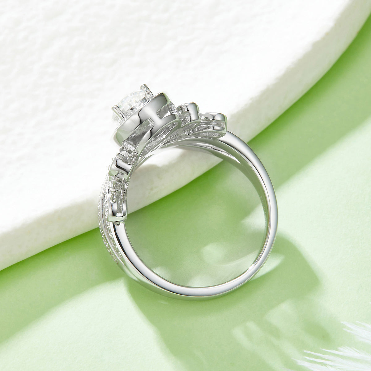 1.0 CT D Color Colored Moissanite V-Shaped Crown Pear Ring in White Gold Plated Sterling Silver#6