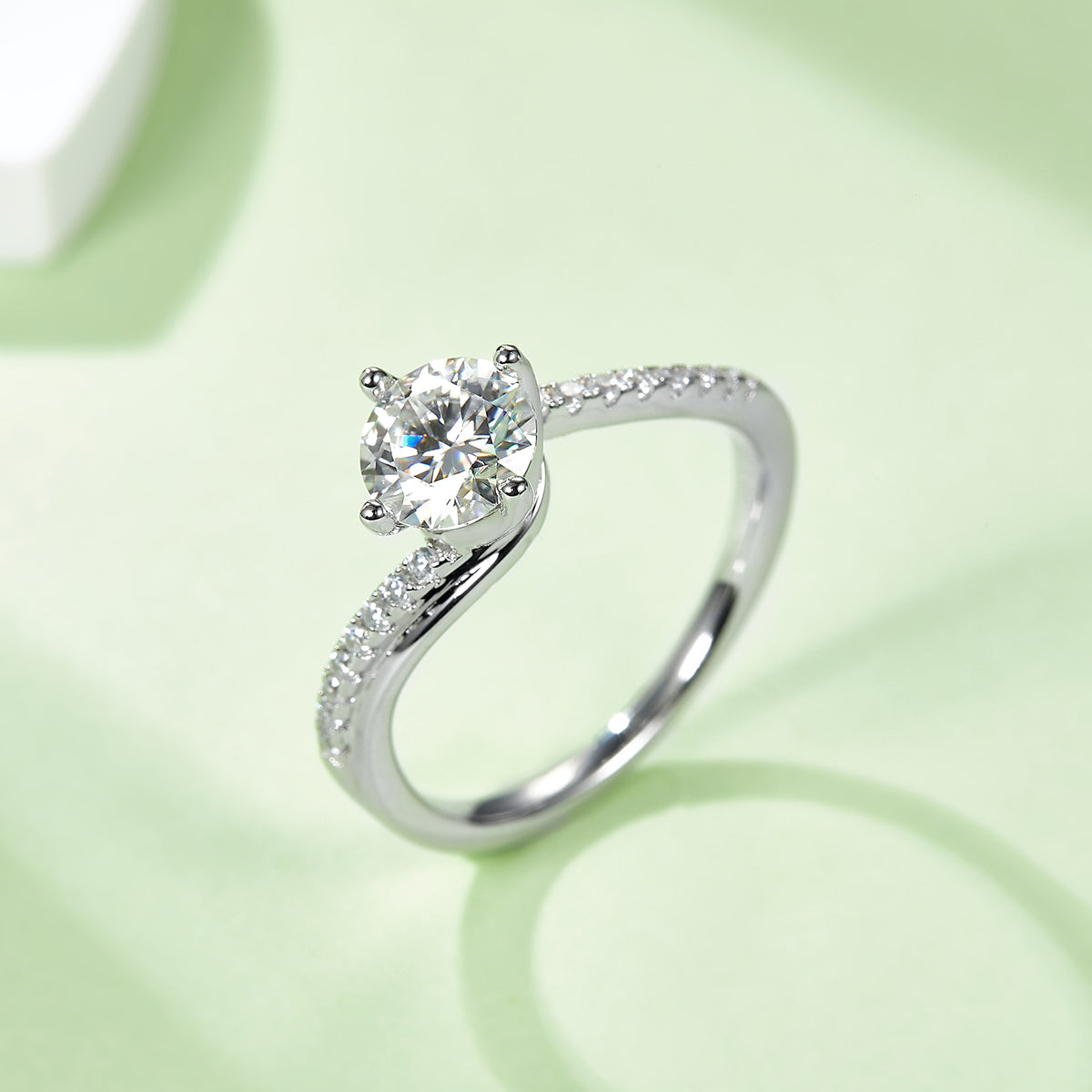1.0 CT D Color Moissanite Happy Embrace Ring in White Gold Plated Sterling Silver#7
