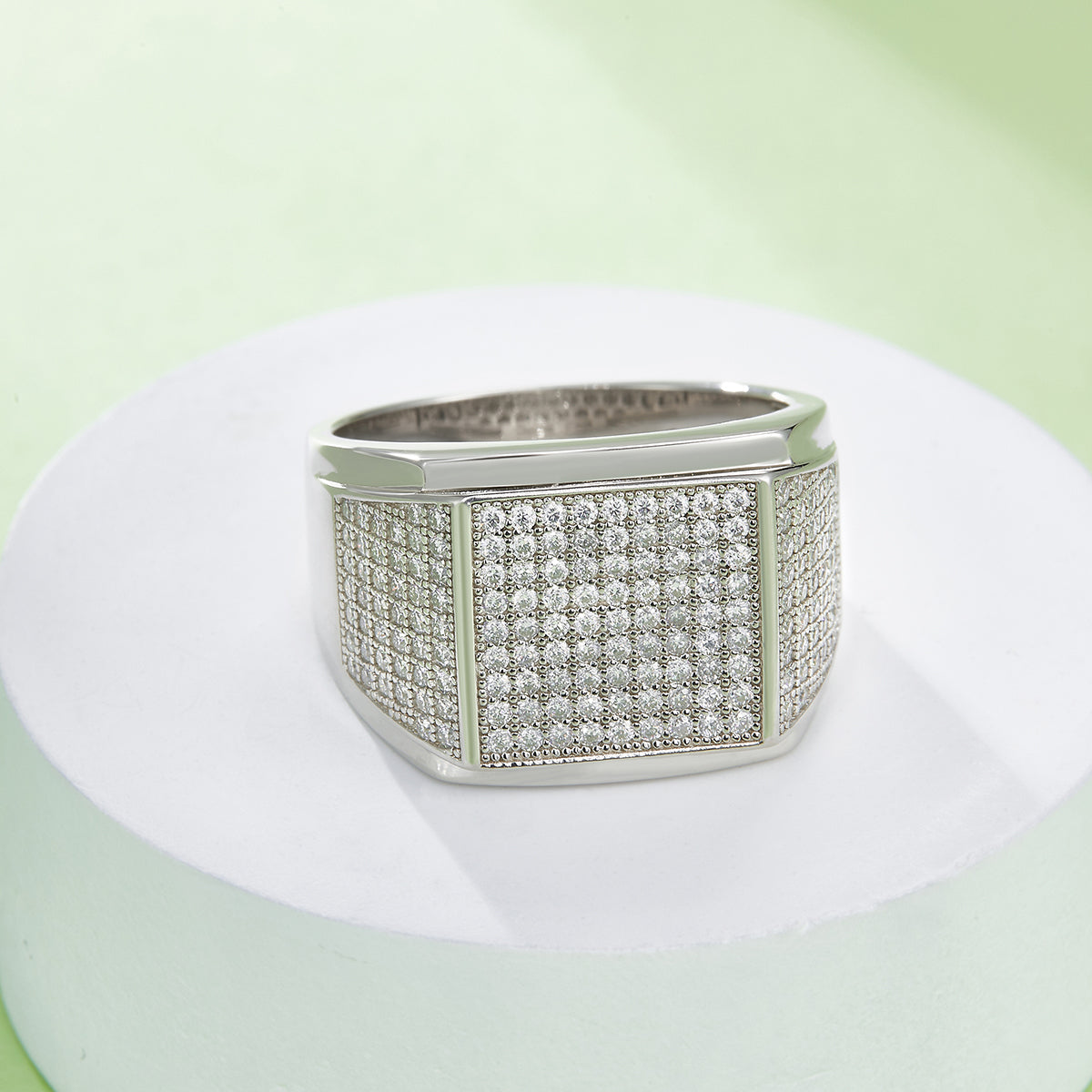 1.0 CT D Color Moissanite Melee Halo Men's Band in White Gold Plated Sterling Silver#5