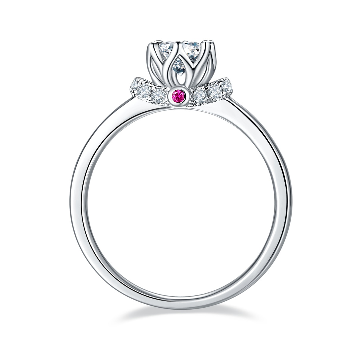 0.5 CT D Color Moissanite Crowning Straight Shank Ring in White Gold Plated Sterling Silver#6