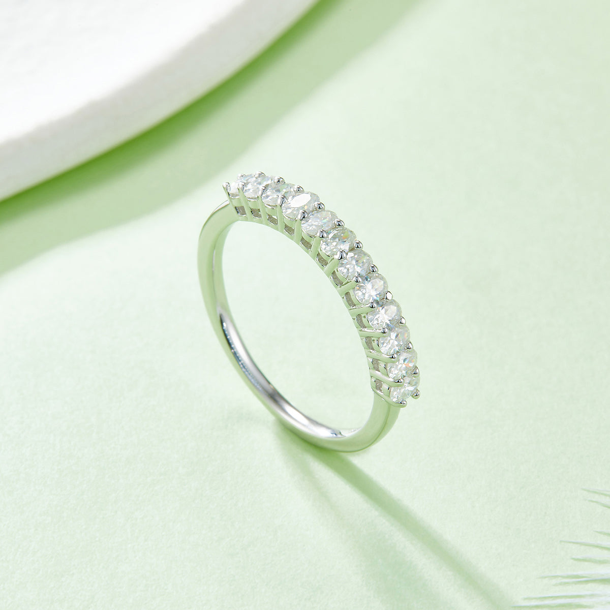 1.0 CT D Color Oval Cut Moissanite Custom Eternity Band in White Gold Plated Sterling Silver#4