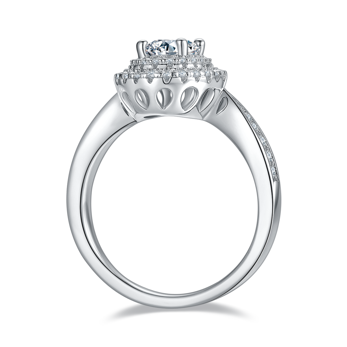 1.0 CT D Color Oval Cut Moissanite Halo Ring in White Gold Plated Sterling Silver#6