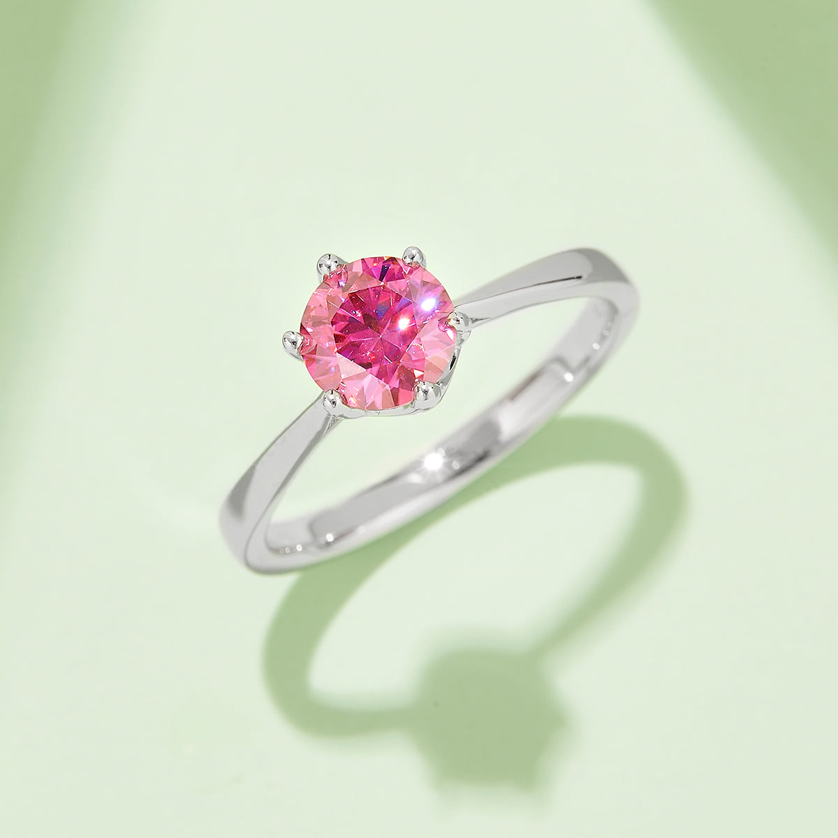 1.0 CT D Color Moissanite Modern 6-Prong Straight Shank Ring in White Gold Plated Sterling Silver#8