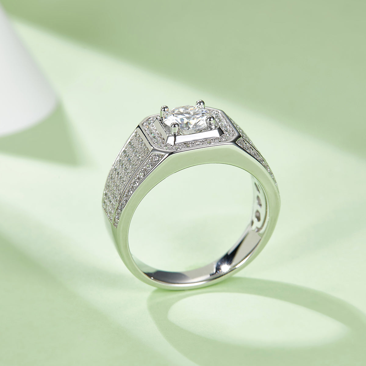 1.0 CT D Color Moissanite Classic Men's Band in White Gold Plated Sterling Silver#3