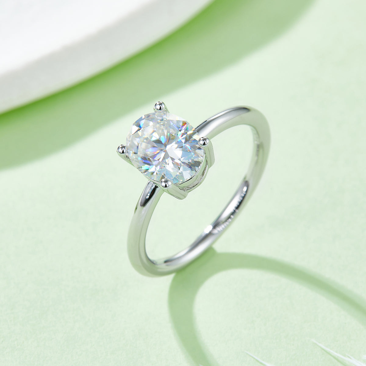 2.0 CT D Color Oval Cut Moissanite Classic Ring in White Gold Plated Sterling Silver#2