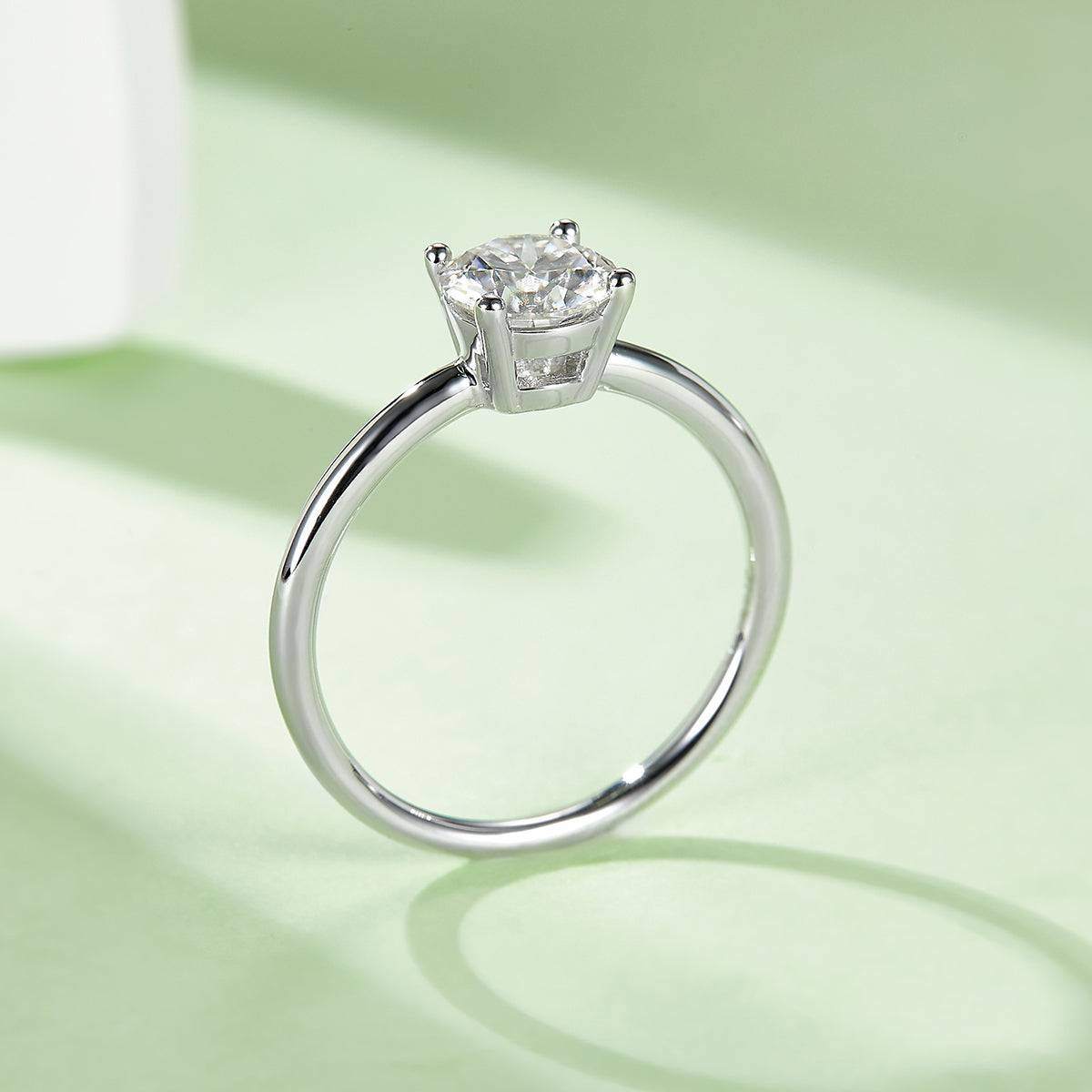 1.0 CT D Color Round Cut Moissanite Classic Ring in White Gold Plated Sterling Silver#7