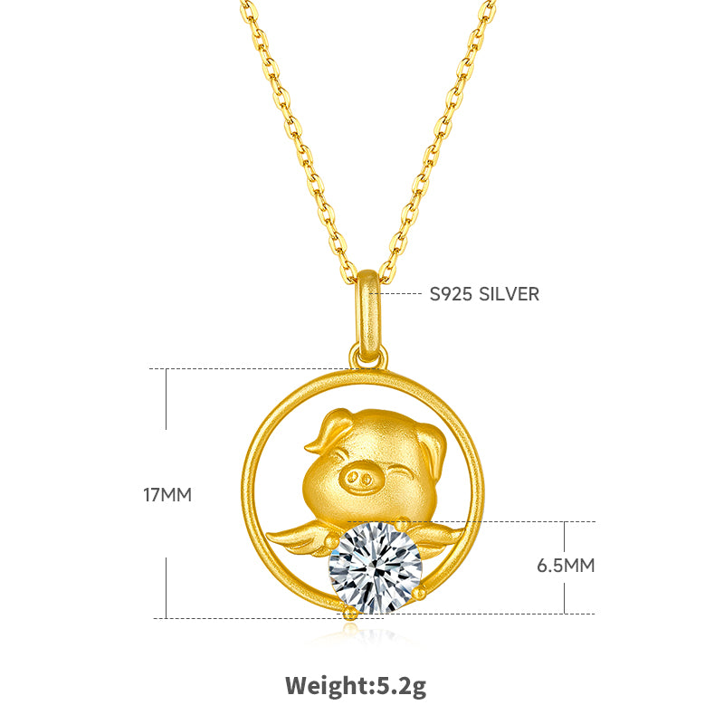 1.0 CT Moissanite Chinese Zodiac Pig Necklace in Sterling Silver#1