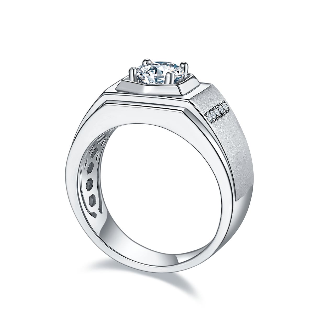 1.0 CT D Color Moissanite Artist Men's Band in White Gold Plated Sterling Silver#6