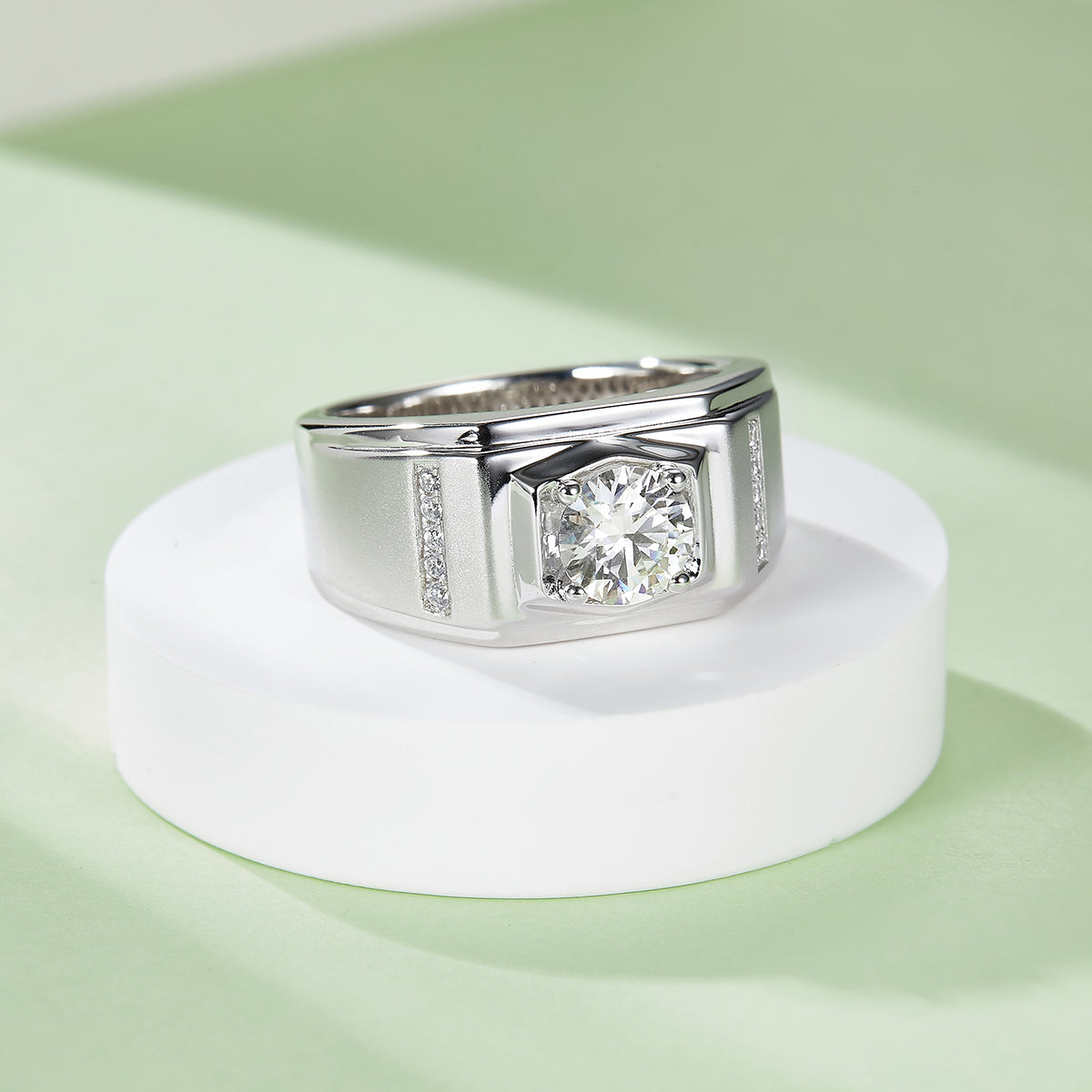 1.0 CT D Color Moissanite Artist Men's Band in White Gold Plated Sterling Silver#4