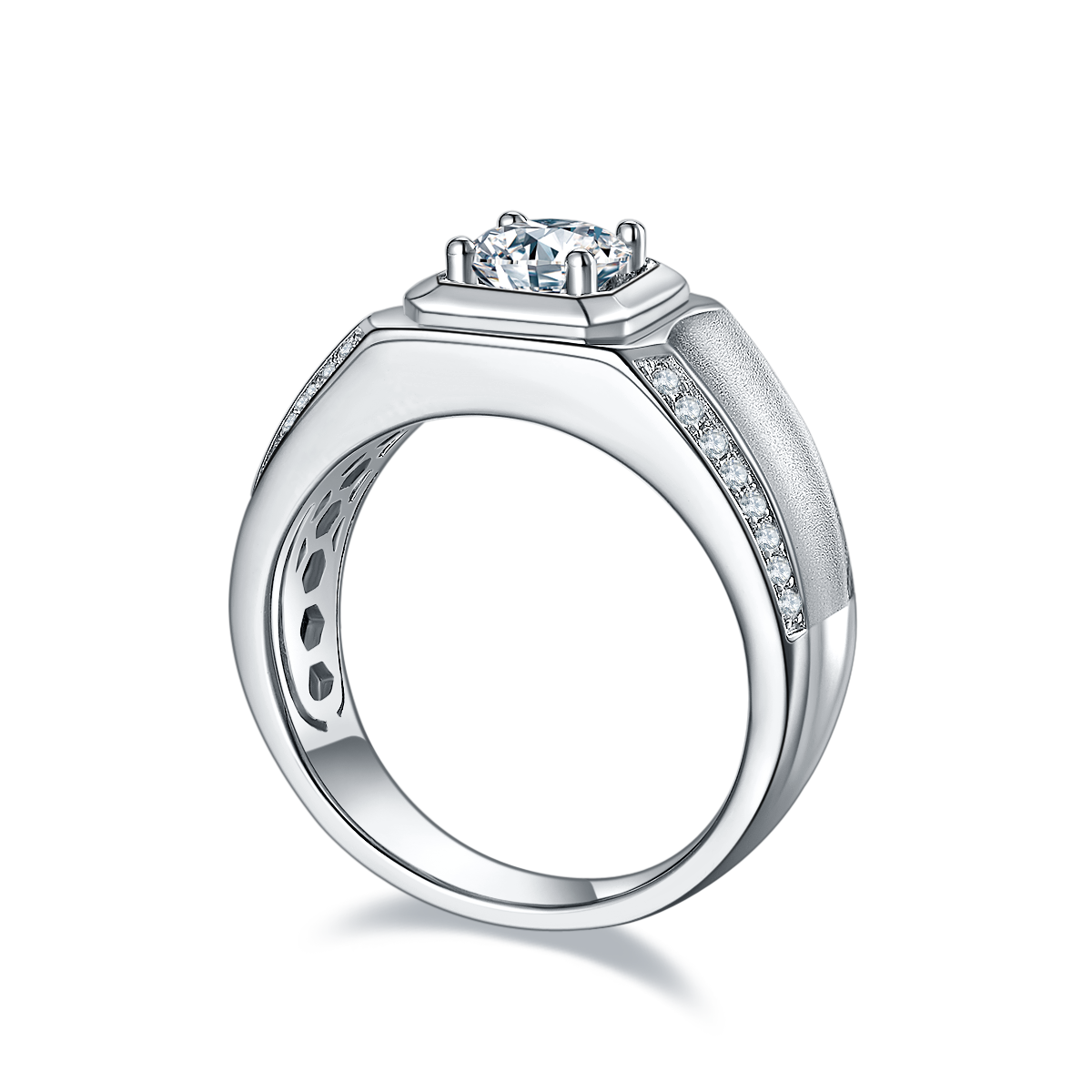 1.0 CT D Color Moissanite Mature Gentleman Men's Band in White Gold Plated Sterling Silver#6