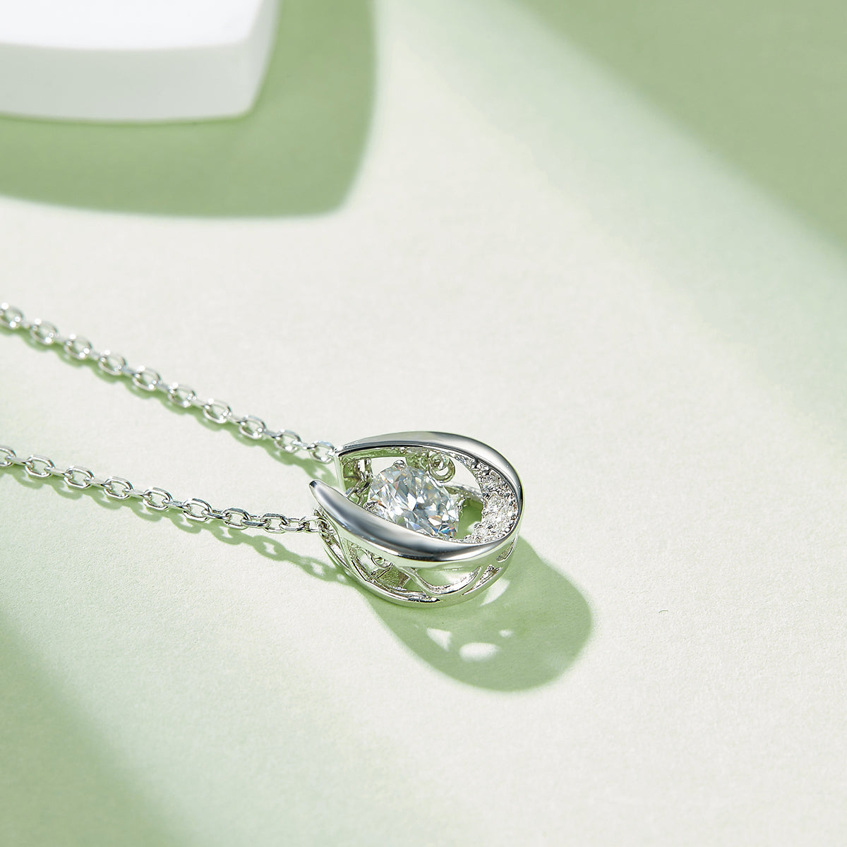 0.5 CT D Color Dancing Guardian Moissanite Necklace in White Gold Plated Sterling Silver#4