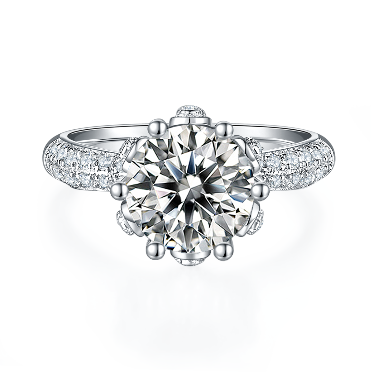 3.0 CT D Color Moissanite Flora Halo Straight Shank Custom Ring in White Gold Plated Sterling Silver#5
