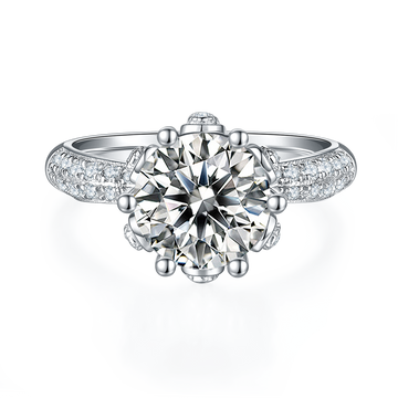 3.0 CT D Color Moissanite Flora Halo Straight Shank Custom Ring in White Gold Plated Sterling Silver#5