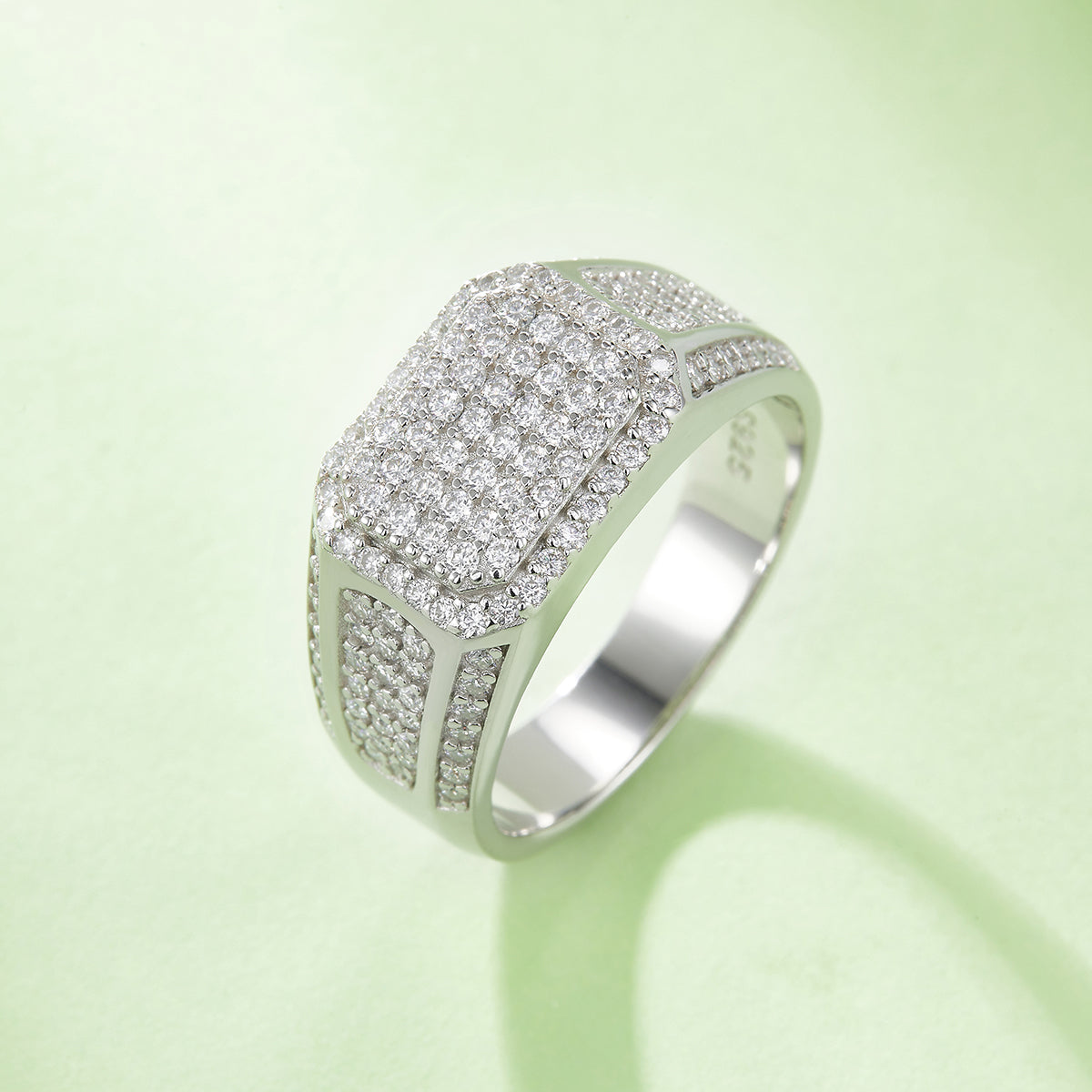 1.2 CT D Color Moissanite Melee Halo Men's Band in White Gold Plated Sterling Silver#3