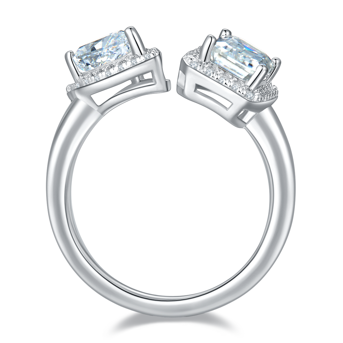 1.0 CT D Color Pear Crushed Ice and Emerald Cut Moissanite Ring in White Gold Plated Sterling Silver#5