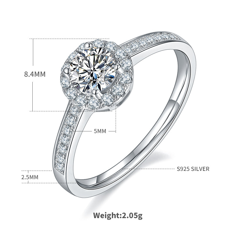 0.5 CT D Color Bezel Set Moissanite Halo Ring in White Gold Plated Sterling Silver#4