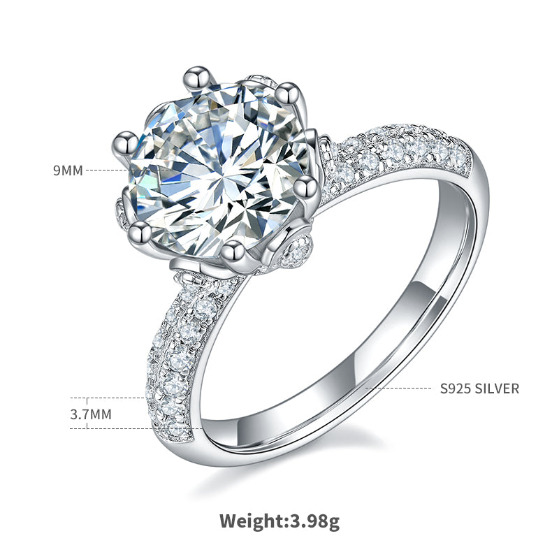 3.0 CT D Color Moissanite Flora Halo Straight Shank Custom Ring in White Gold Plated Sterling Silver#4