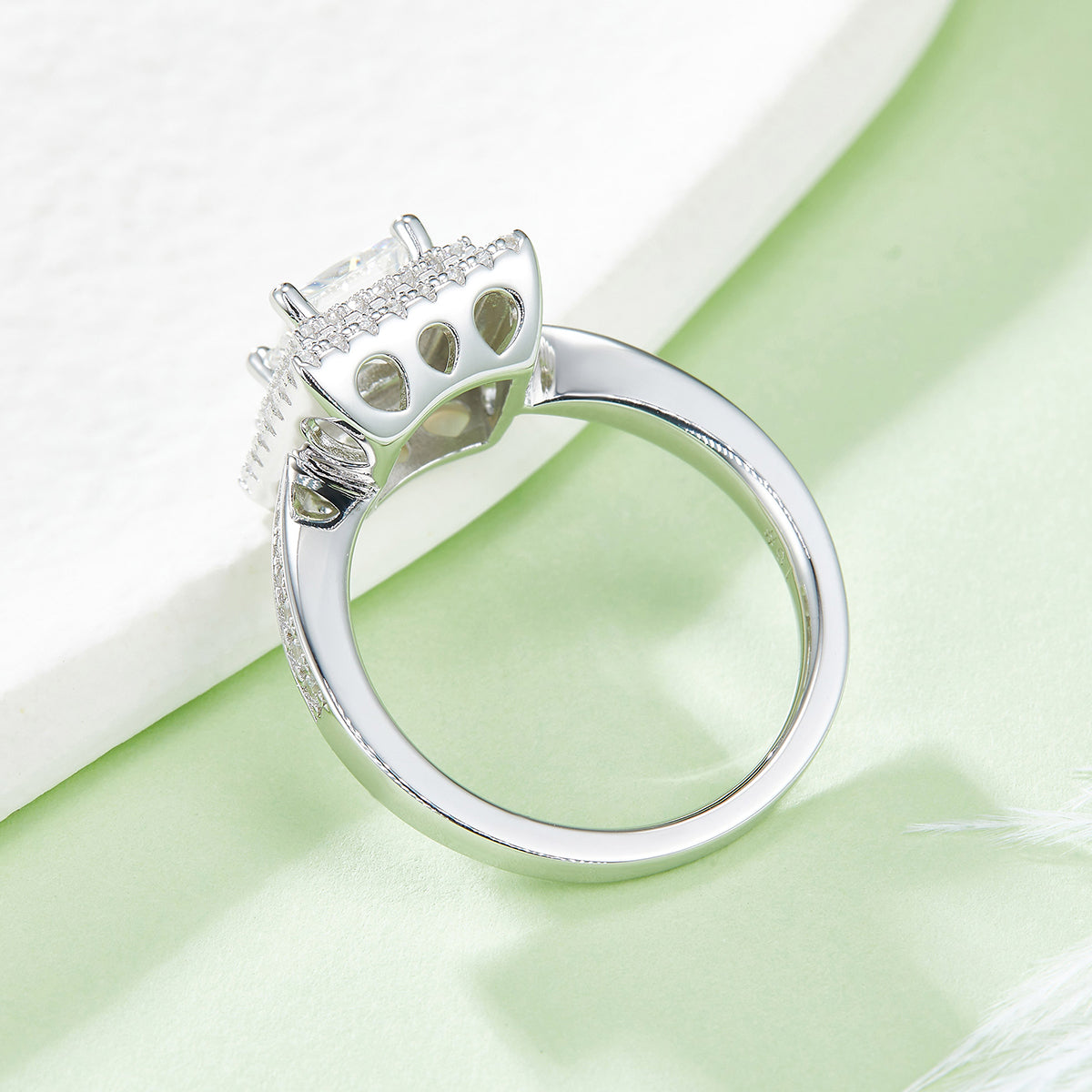 1.0 CT D Color Princess Cut Moissanite Halo Ring in White Gold Plated Sterling Silver#3