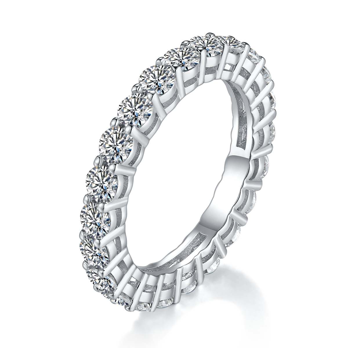 2.4 CT D Color Round Cut Moissanite Full Eternity Custom Ring in White Gold Plated Sterling Silver#1