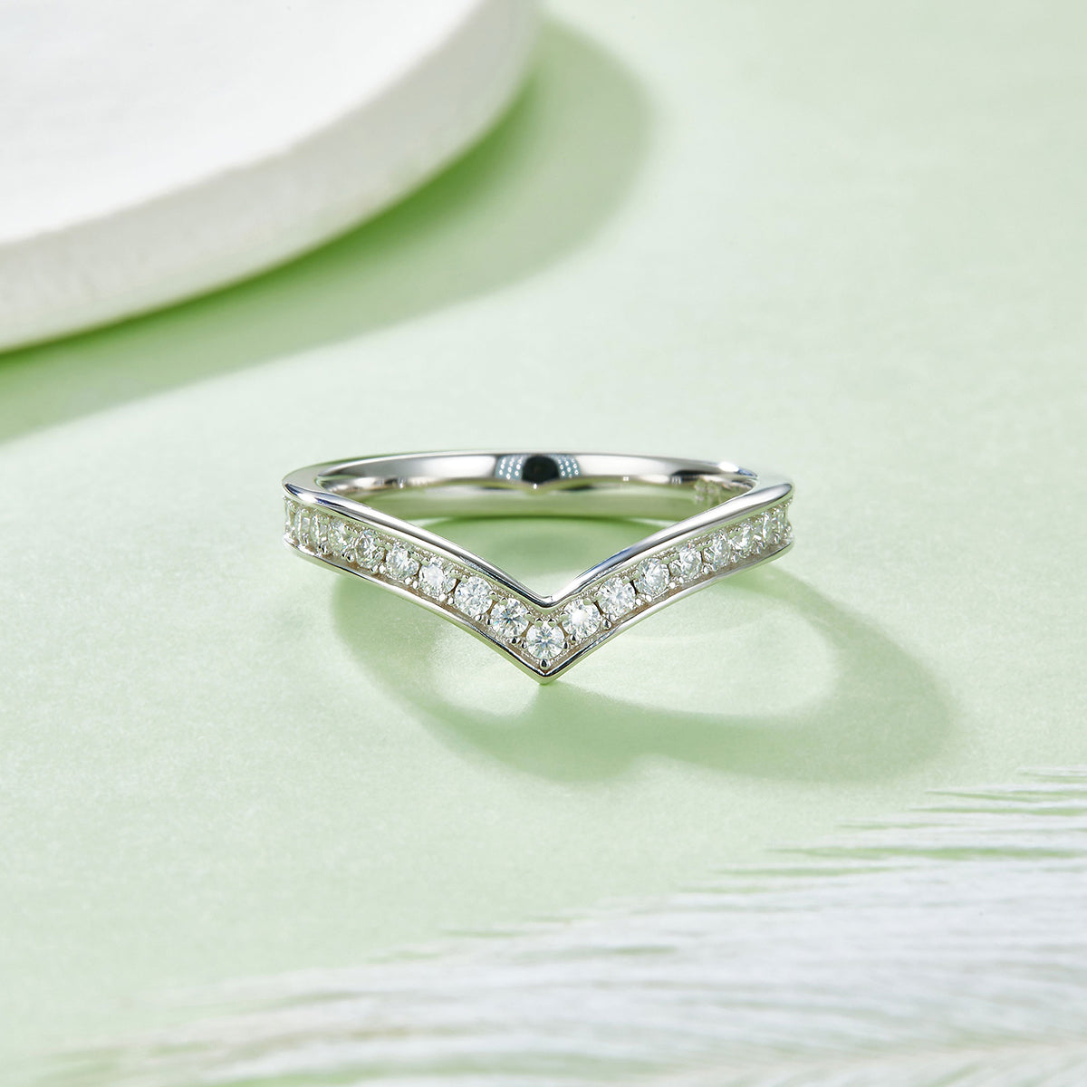 0.6 CT D Color Moissanite Melee V-Shaped Full Eternity Ring Guard in White Gold Plated Sterling Silver#6