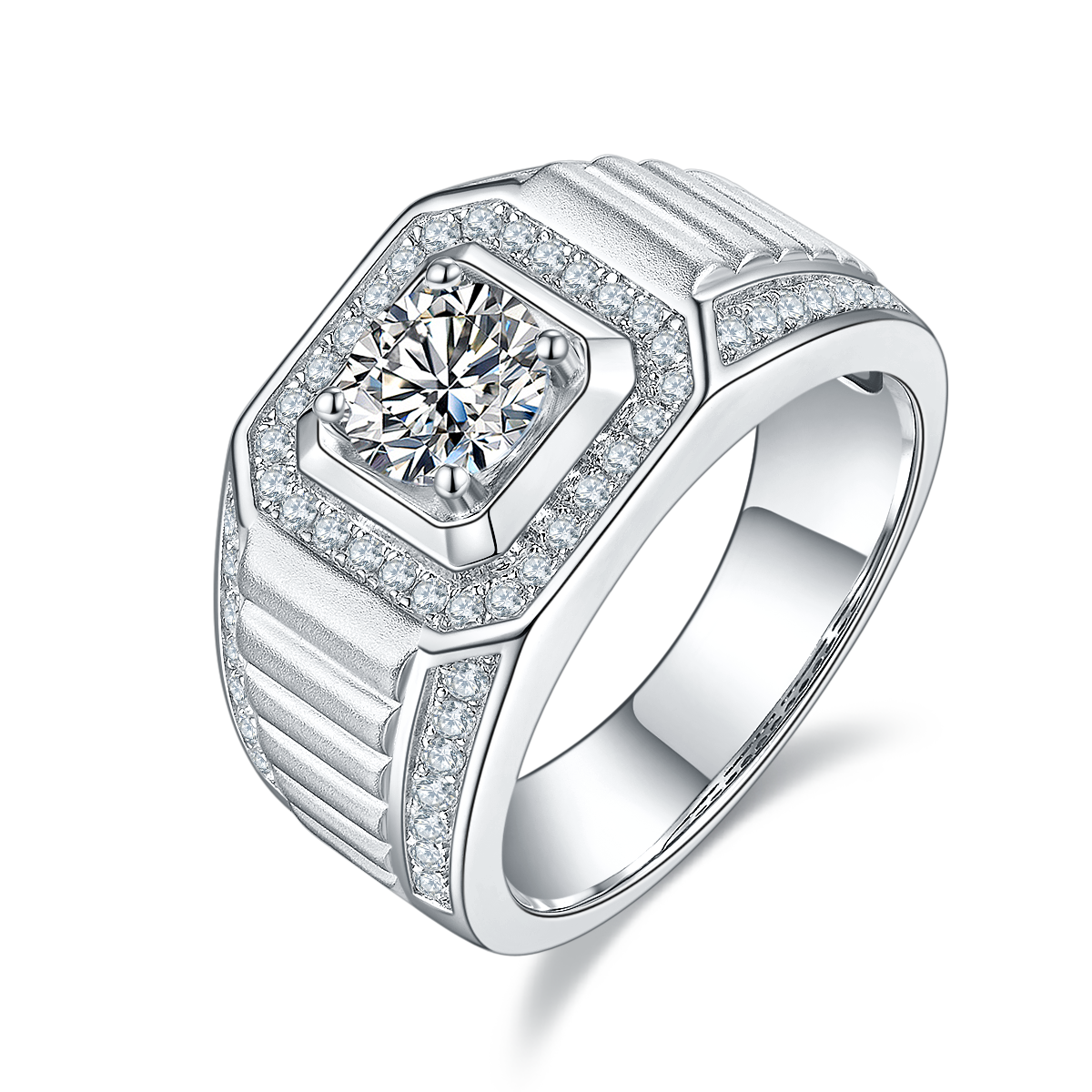 1.0 CT D Color Moissanite Classic Gentleman Men's Band in White Gold Plated Sterling Silver#5