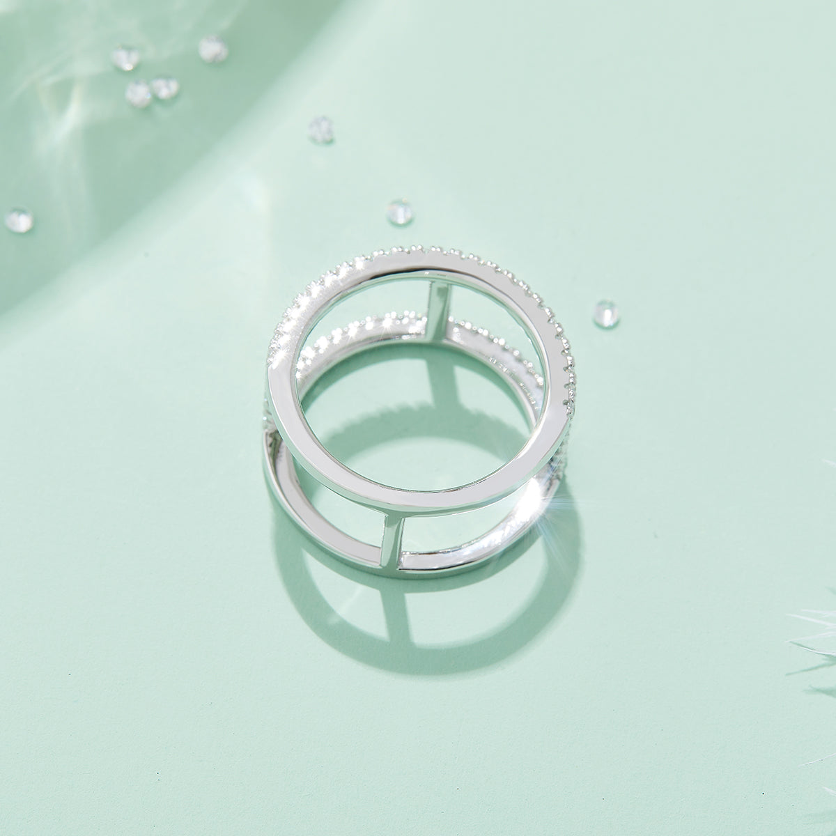 H-Shaped Moissanite Melee Ring Guard in White Gold Plated Sterling Silver#5