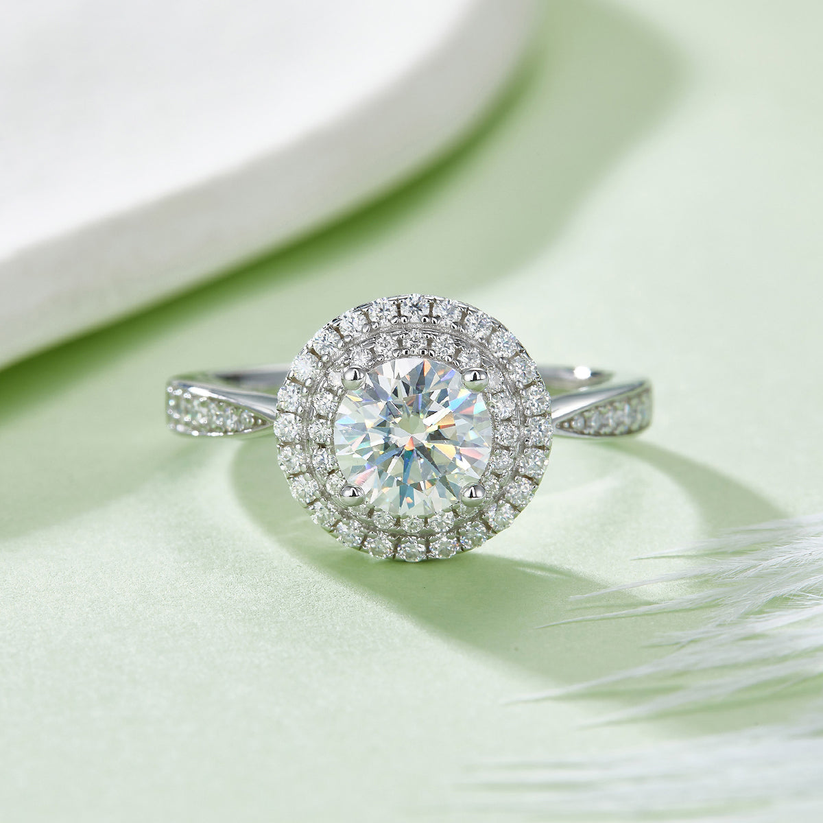 1.0 CT D Color Round Cut Moissanite Halo Ring in White Gold Plated Sterling Silver#4