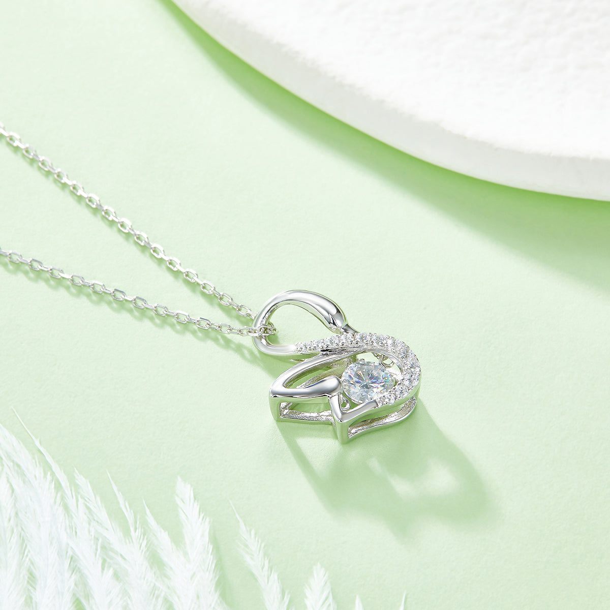0.5 CT D Color Dancing Moissanite Swan Necklace in White Gold Plated Sterling Silver#4