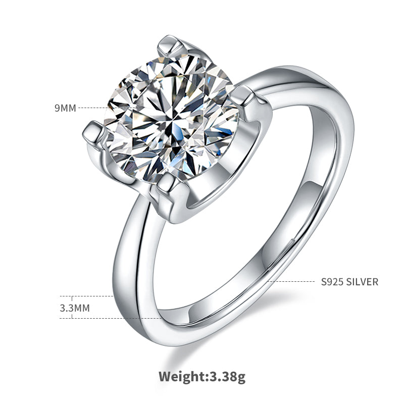 3.0 CT D Color Moissanite Peg Head Classic Ring in White Gold Plated Sterling Silver#4