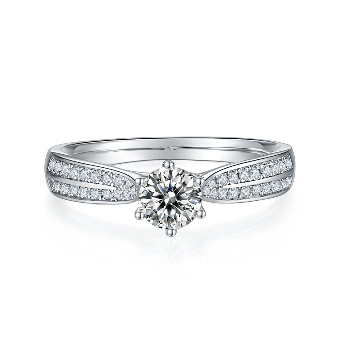 0.5 CT D Color Moissanite Star Queen Halo Ring in White Gold Plated Sterling Silver#5