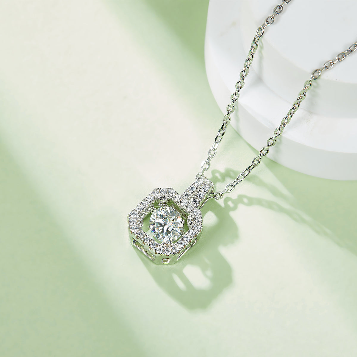 0.5 CT D Color Dancing Princess Cut Moissanite Necklace in White Gold Plated Sterling Silver#5
