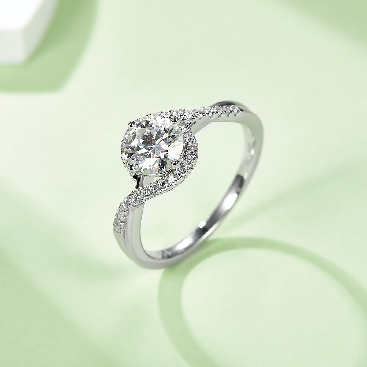 1.0 CT D Color Moissanite Angel Eyes Custom Ring in White Gold Plated Sterling Silver#8