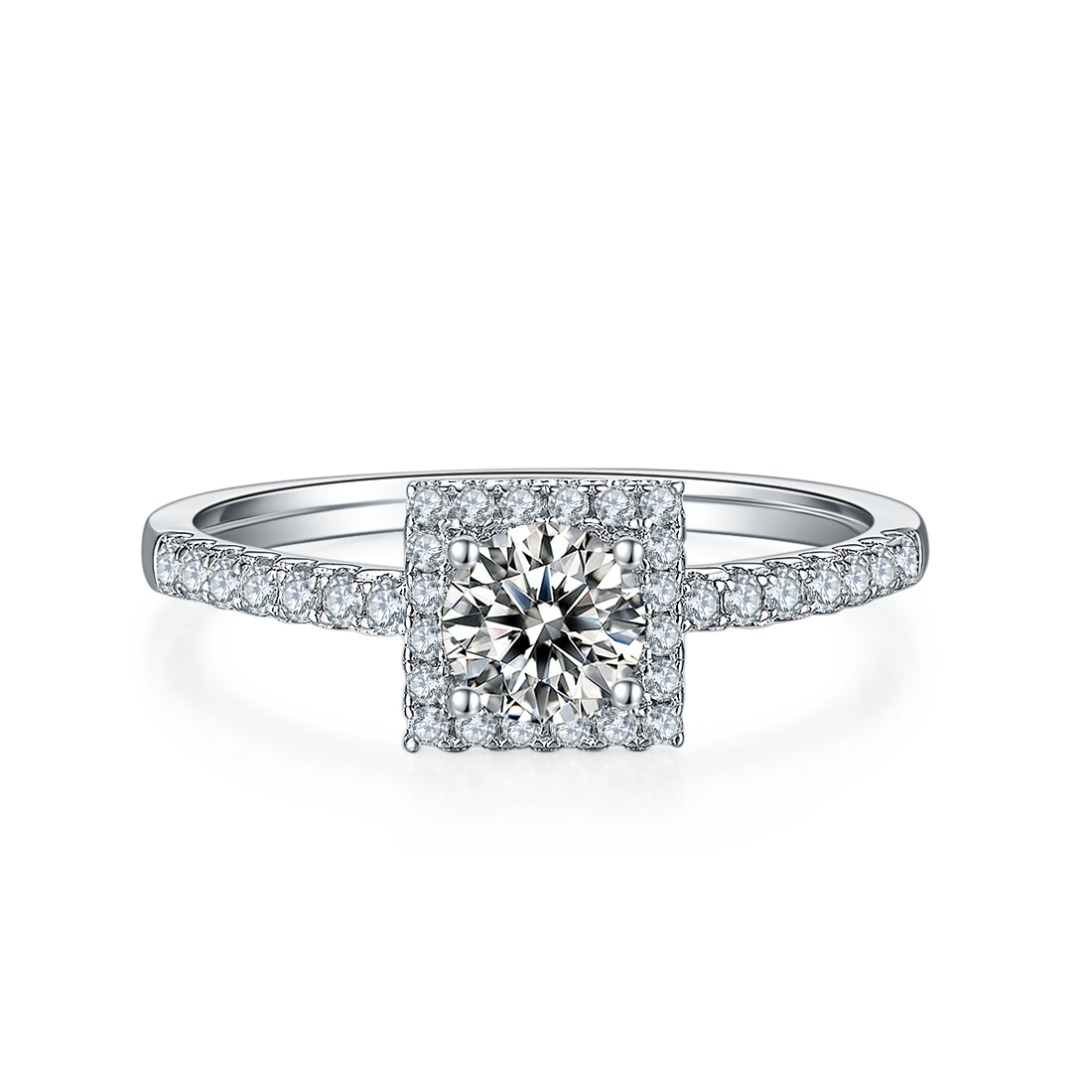 0.5 CT D Color Square Bezel Set Moissanite Halo Ring in White Gold Plated Sterling Silver#5
