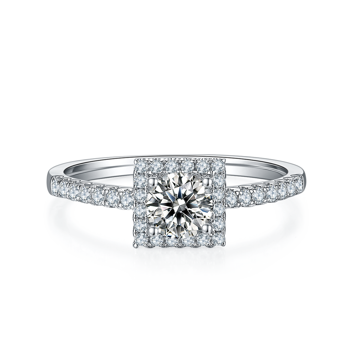 0.5 CT D Color Square Bezel Set Moissanite Halo Ring in White Gold Plated Sterling Silver#5