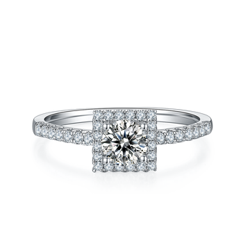 0.5 CT D Color Square Bezel Set Moissanite Halo Ring in White Gold Plated Sterling Silver#5