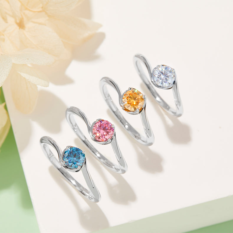 0.5 CT D Color Moissanite Flower Bud Twisted Shank Ring in White Gold Plated Sterling Silver#11