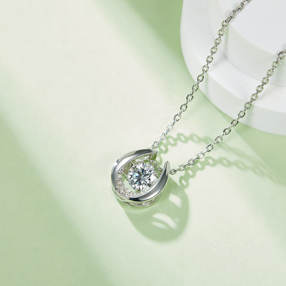 0.5 CT D Color Dancing Guardian Moissanite Necklace in White Gold Plated Sterling Silver#5