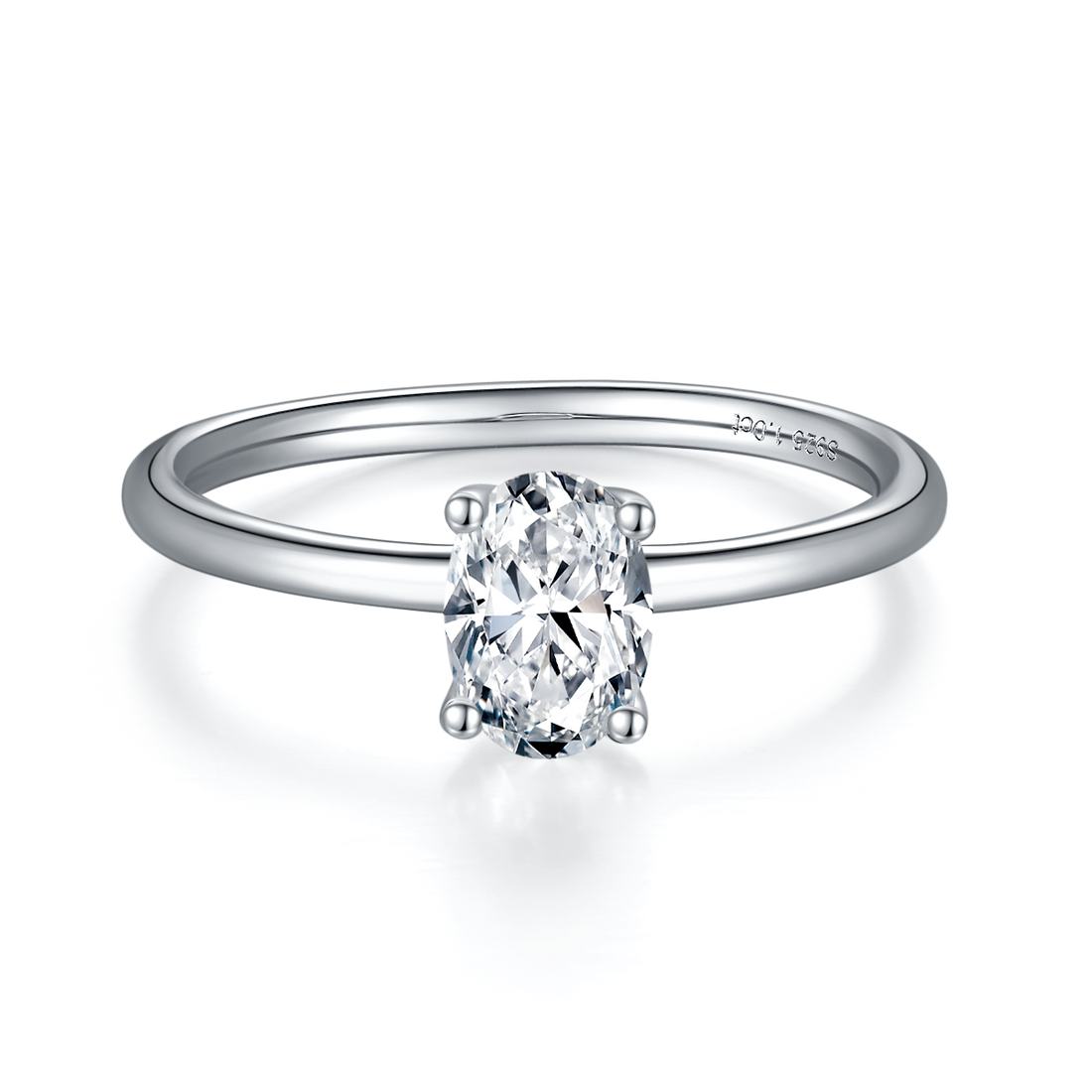 1.0 CT D Color Oval Cut Moissanite Classic Ring in White Gold Plated Sterling Silver#2