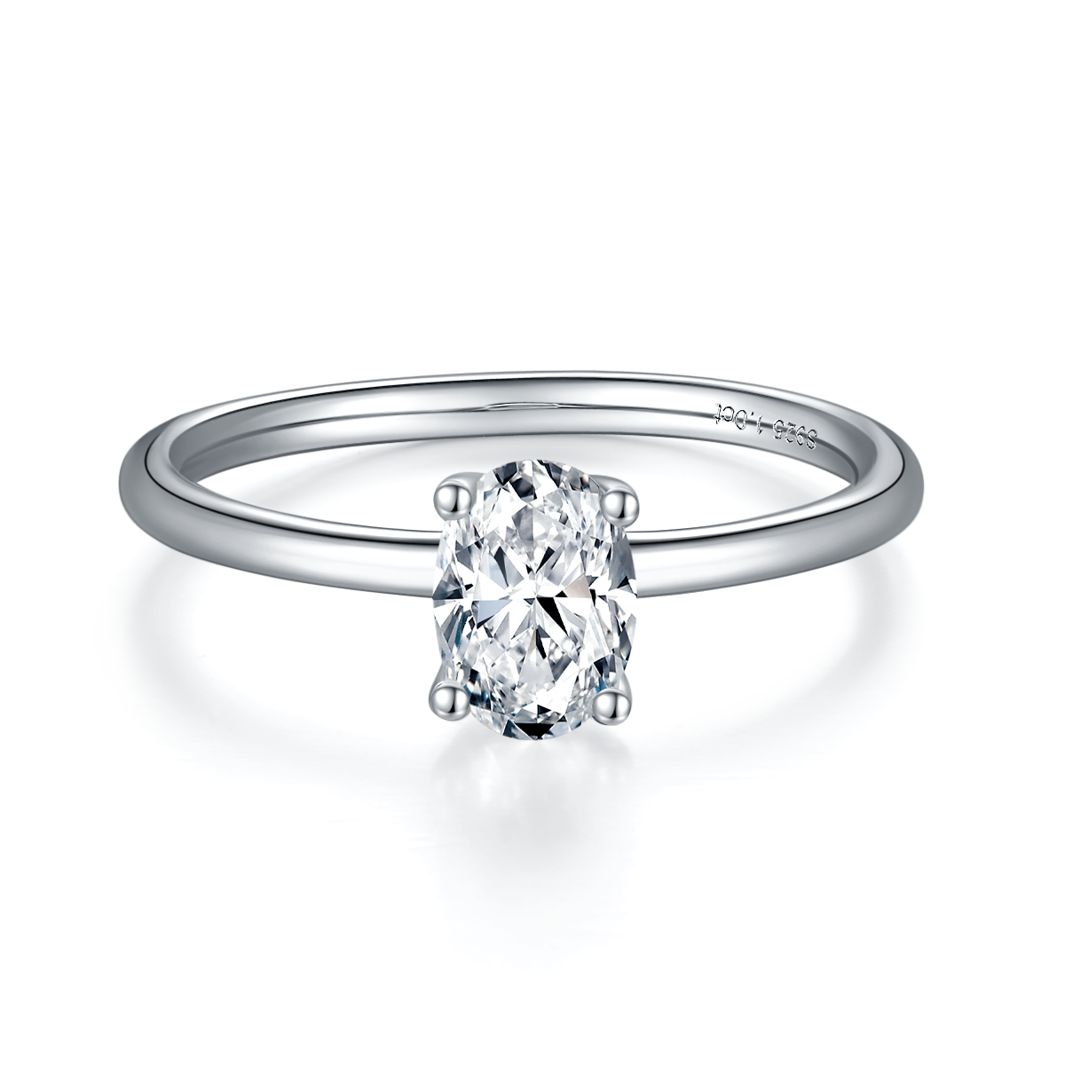 1.0 CT D Color Oval Cut Moissanite Classic Ring in White Gold Plated Sterling Silver#2