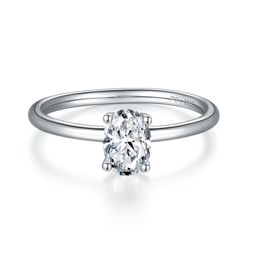 1.0 CT D Color Oval Cut Moissanite Classic Ring in White Gold Plated Sterling Silver#2