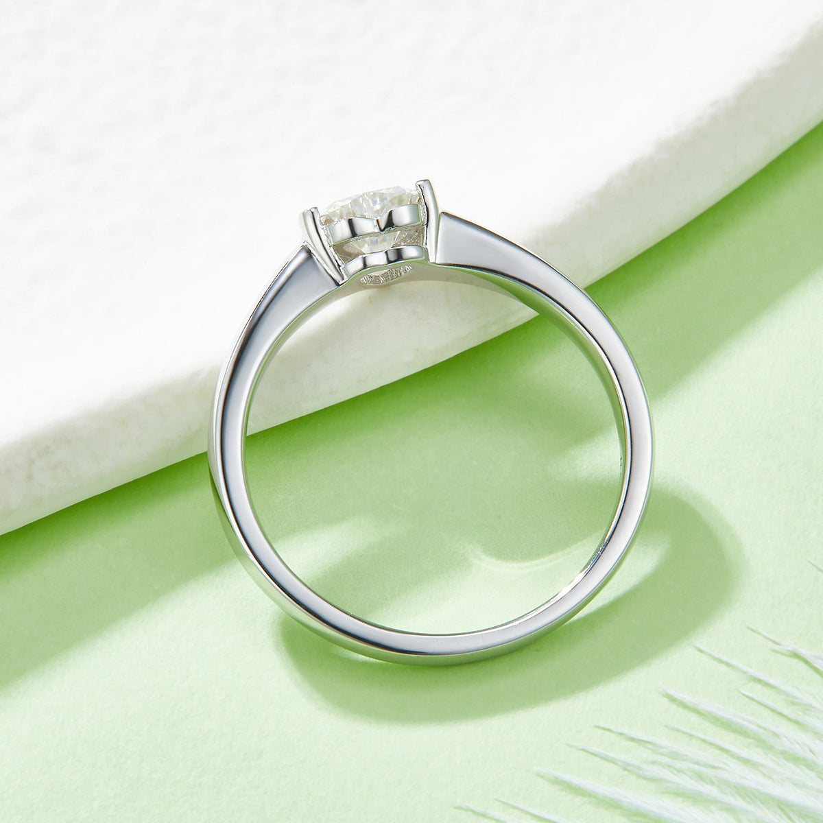 0.5 CT D Color Heart Cut Moissanite Minimalist Ring in White Gold Plated Sterling Silver#6