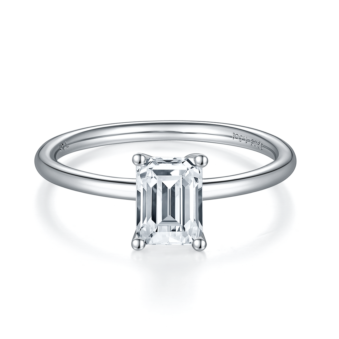 1.0 CT D Color Emerald Cut Moissanite Classic Ring in White Gold Plated Sterling Silver#2