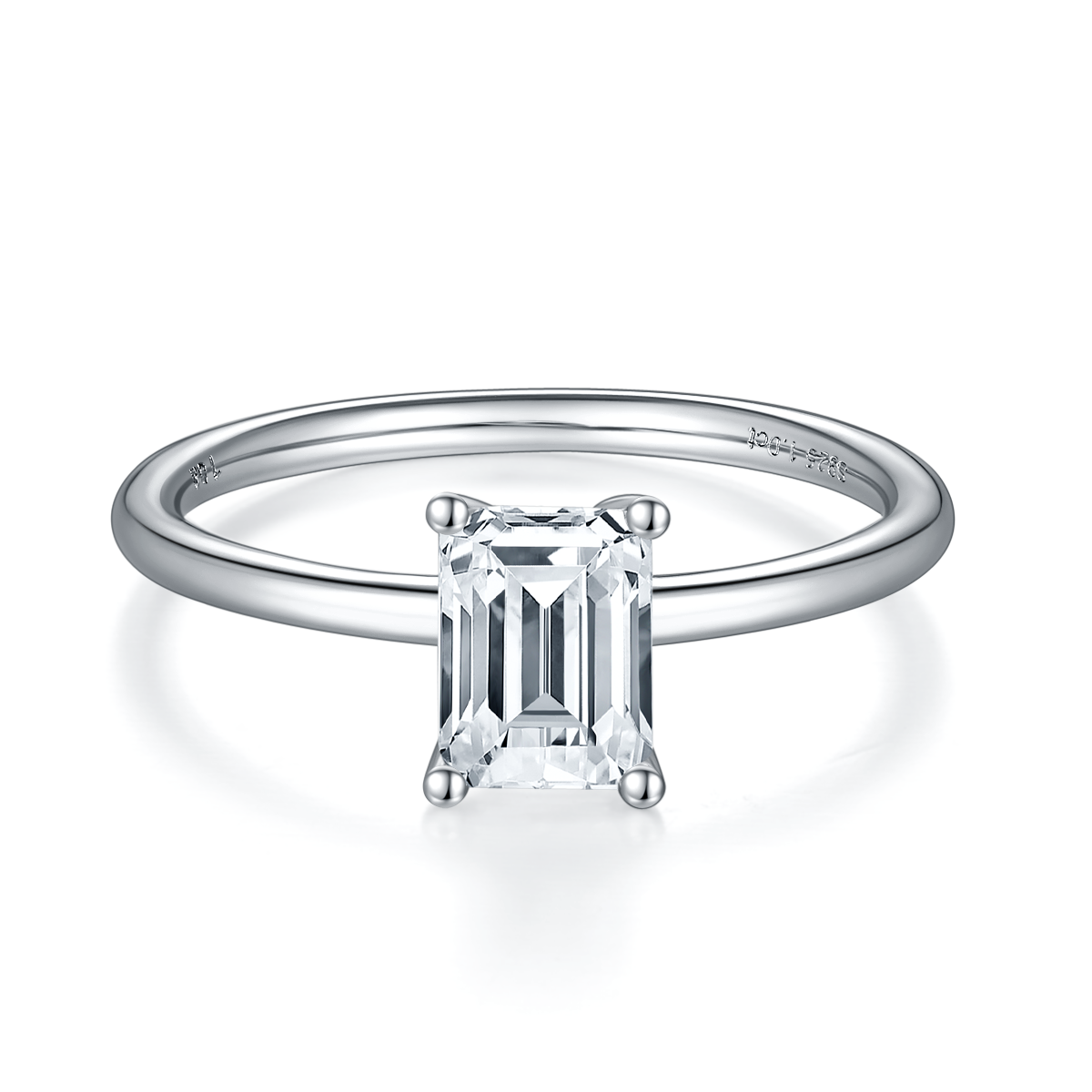 1.0 CT D Color Emerald Cut Moissanite Classic Ring in White Gold Plated Sterling Silver#2